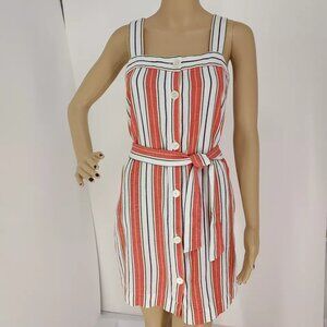 LOFT RED/WHITE WIDE STRIPED POCKETS BEACH TIE WAIST COTTON DRESS SIZE: S NWT